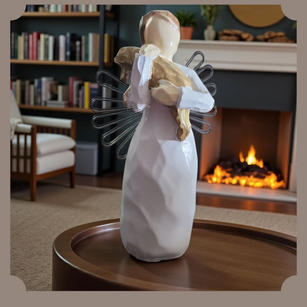 Cute Angel Holding Dog Sculpture